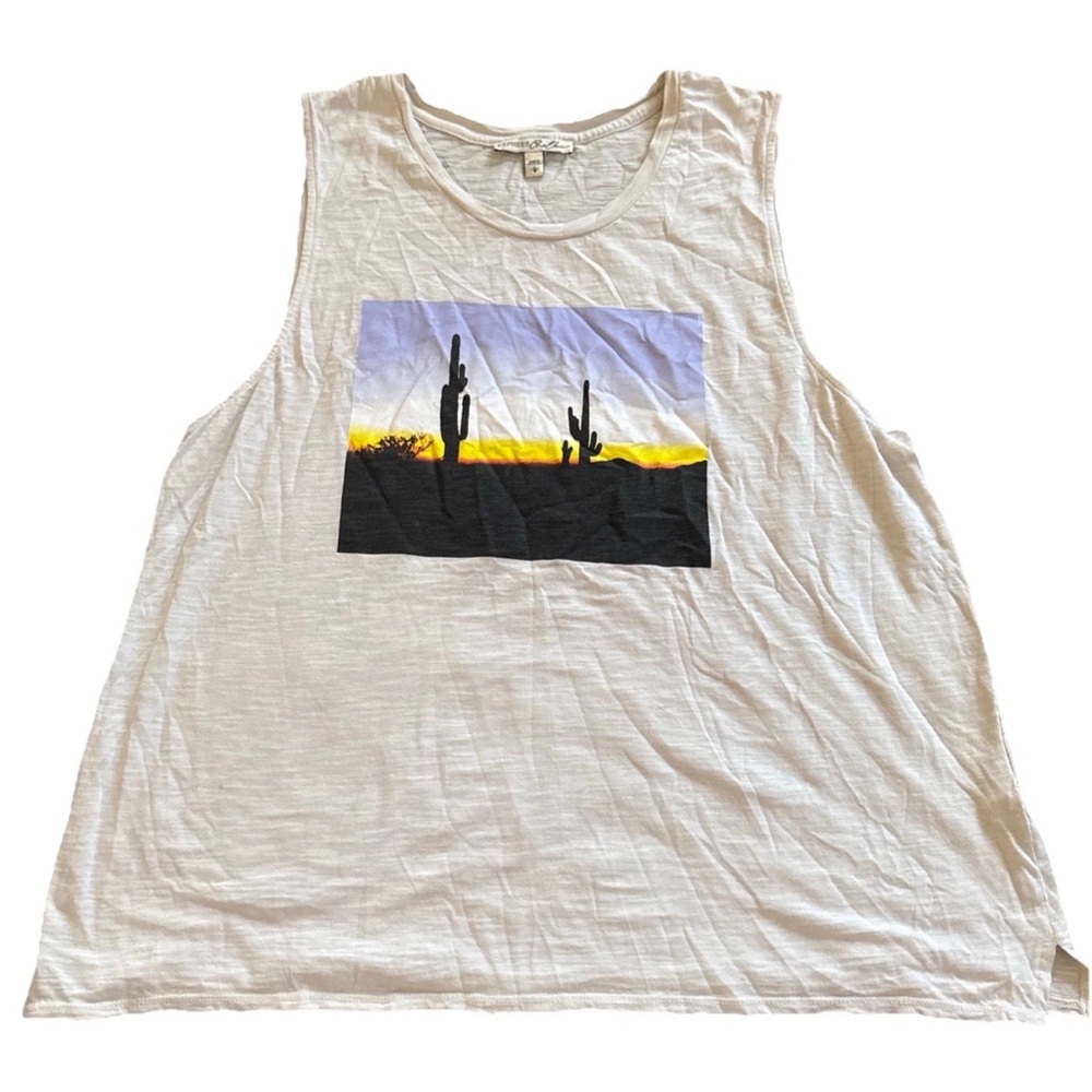 Express One Eleven Tank Top Womens Large Off White Desert Graphic